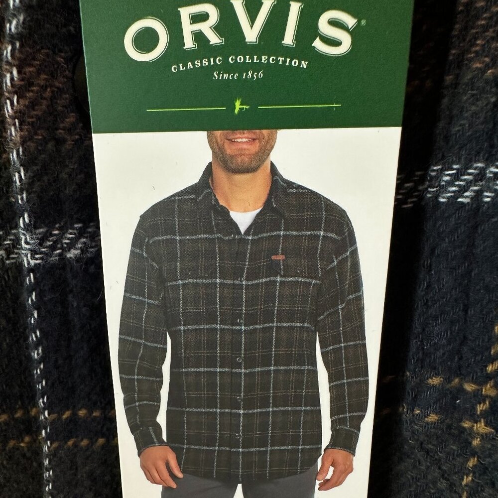 Orvis Men's Heavyweight Plaid Flannel Shirt Jacket Shacket Size M Brown (NEW)